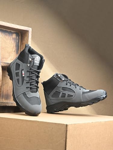 Image of Leo Fitness Waterproof Outdoor Trekking Boots | Black Hiking Boots with Cushioned Footbed, Anti-Slip Rubber Sole