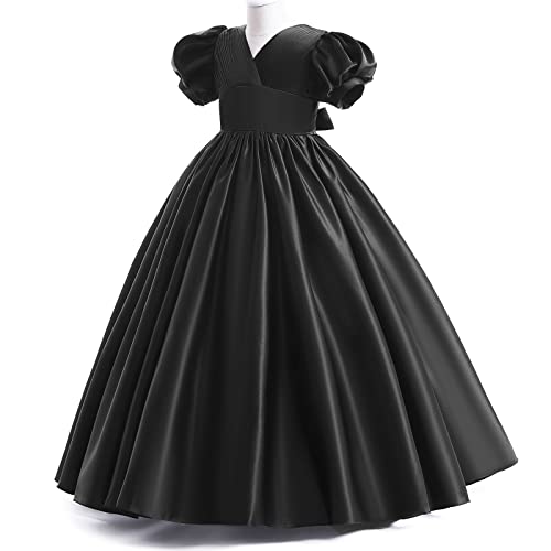 Mitun Semi 3-14Years Black Sparkly Pageant Flower Girl Dress Ball Gown Prom Formal Special Occasions Dress With Bow #TOP1
