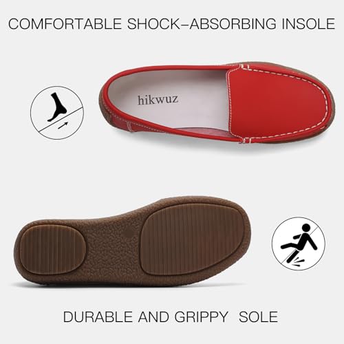 Image of Women's Comfortable & Lightweight Leather Loafers Slip-Ons Driving Walking Mocs Boat Shoes Cute Business Casual Dress Shoes Work Flats for Women