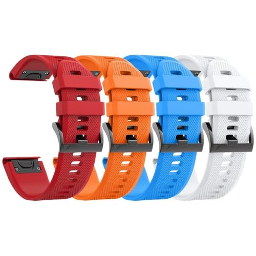RORFFK For Forerunner 935 Watch Band Silicone Watch Strap Replacement for Fenix 5/Fenix 5 Plus/Fenix 6/Fenix 6 Pro/Forerunner 935/945/Approach S60/Quatix 5(Red/Orange/White/Blue)