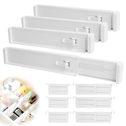 TPVUPC 10 Piezas Separador Cajones Ajustable 33-58 cm Separadores de Cajones de Plástico Blanco Divisores de Cajones, Ajustables Separadores Cajones Plástico para Cómoda Dormitorio Baño