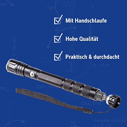 MAUL LED-Taschenlampe MAULdion – outdoor-taugliche und leichte LED Taschenlampe – helle Taschenlampe mit Handschlaufe, hoher Leuchtweite und Spritzwasserschutz (IPX4) – schwarz