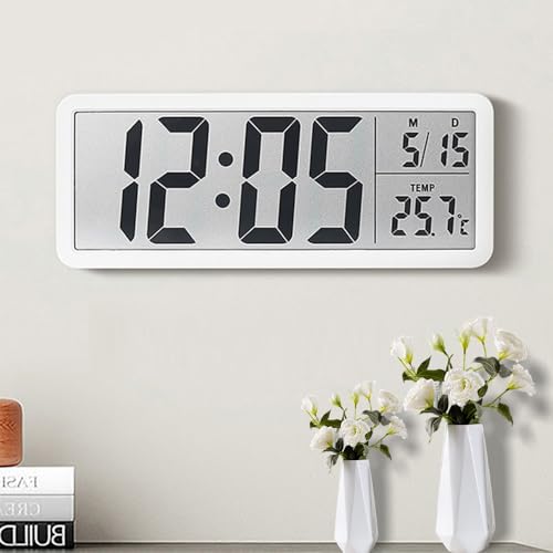 Jonuin Digital Wall Clock, 8'' LCD Digital Wall Clock with Time, Temperature, Date Display, Battery/USB Operated Wall Clocks for Living Room, Bedroom, Kitchen, Desk (White)