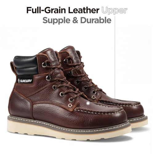 Image of SUREWAY 6 inch Soft Toe Work Boots for Men - GoodyearWelt Full Grain Leather, Lace Up Mac Toe Work Shoes, EH Construction Oil /Slip Resistant, Durable Rubber Sole Boots for Warehouse, Factory, Daily Wear