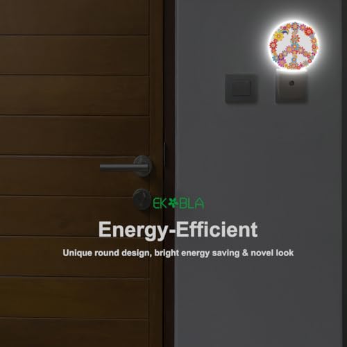 Image of EKOBLA Peace Sign Night Light, Colorful Flower and Love Theme Night Lights Plug Into Wall with Auto Sensor for Home Indoor Decor