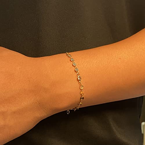 Image of Womens Dainty Gold Chain Bracelet,Simple Layered Chain Bracelets,Beaded Turquoise Bracelet,Charm Crystal Bar,Heart,Karma,Triangle,Pearl Bracelets for Women