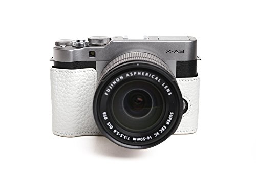 Sac de caméra en cuir véritable pour Fujifilm X-A3, demi-coque fait main en blanc