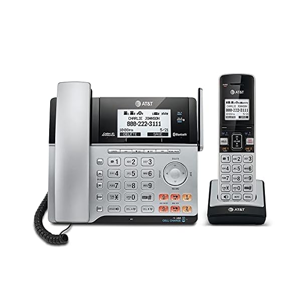 AT&T TL86103 2-Line Corded/Cordless for Small Business with Answering Machine, 2-Mailboxes, Connect-to-Cell, Caller ID Announcer, Intercom, Line-power, Long Range & Expandable to 12 Handsets