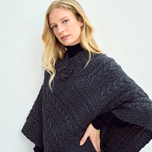 Image of Aran Woollen Mills Ladies Cable Knit Poncho With Buttons
