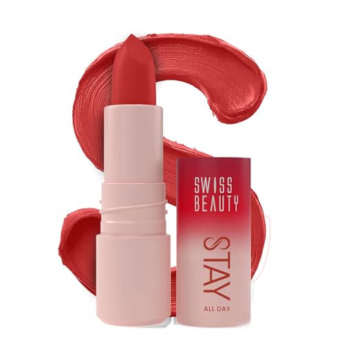 Image of Swiss Beauty Stay All Day Lipstick | 12-Hour Stay | Transfer-Proof | Matte Finish | With Vitamin E & Shea Butter | Shade- 10. Foxy, 4g