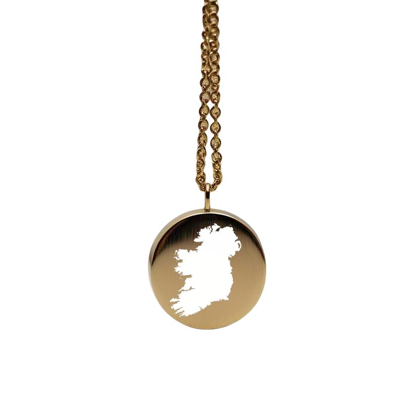 Pendentif carte de l'Irlande en argent plaqué or médaillon rond 24 mm