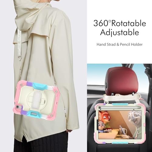 Antichoc iPad mini 7 coque robuste anti-chute avec bandoulière rose