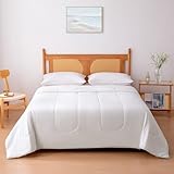 Amazon Basics Cooling Comforter, Temperature Regulating Blanket for Hot Sleepers, Summer & All Season Bedding, Lightweight, 90'x90', Queen, White