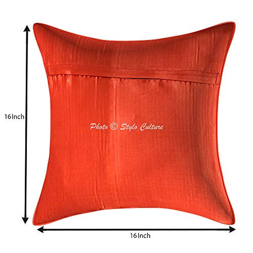 Image of Decorative Brocade Cushion Covers 16x16 Inch Banarasi Jacquard Weave Red & Gold Living Room Decor Peacock Traditional Square 40x40 cm Zippered Sofa Settee Pillowcases -Set of 2 Pcs