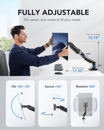 image for HUANUO Single Monitor Mount, 13 to 32 Inch Gas Monitor Arm, Adjustable