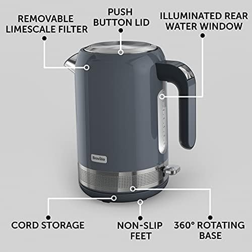 Breville Grey Kettle & Toaster Set | High Gloss Collection | with 1.7L Fast-Boil 3KW Kettle and 2-Slice Toaster featuring High Lift | Grey & Stainless Steel [VKT154 + VTT968]