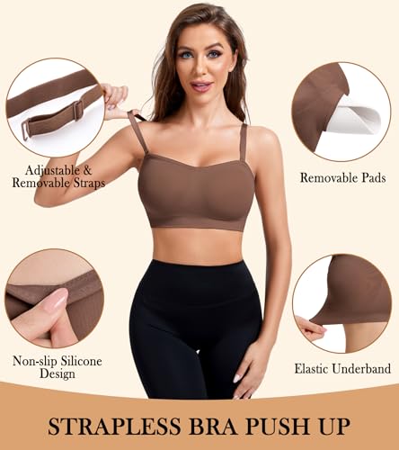 Image of Strapless Bra for Women Seamless Non-Slip Padded Bandeau Bra Wireless Push Up Tube Top Bralette