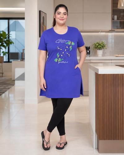 Image of In Love Women's Printed Cotton Plus Size Longline T-Shirt with Pockets | Cotton fabric - soft longline T-shirt with easy plus-size fit