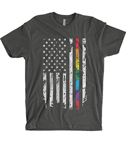 Threadrock Men's Gay Pride Rainbow American Flag Premium T-Shirt L Charcoal