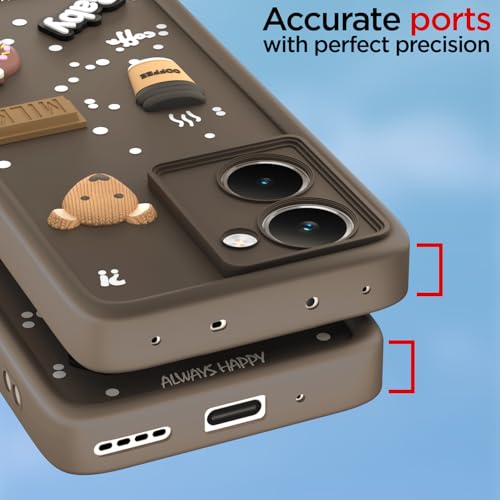Image of Pikkme Back Cover for Realme P3 Ultra 5G | Cute Fun Cartoon 3D Bear Silicone Full Body Protection Bumper Case (Brown)