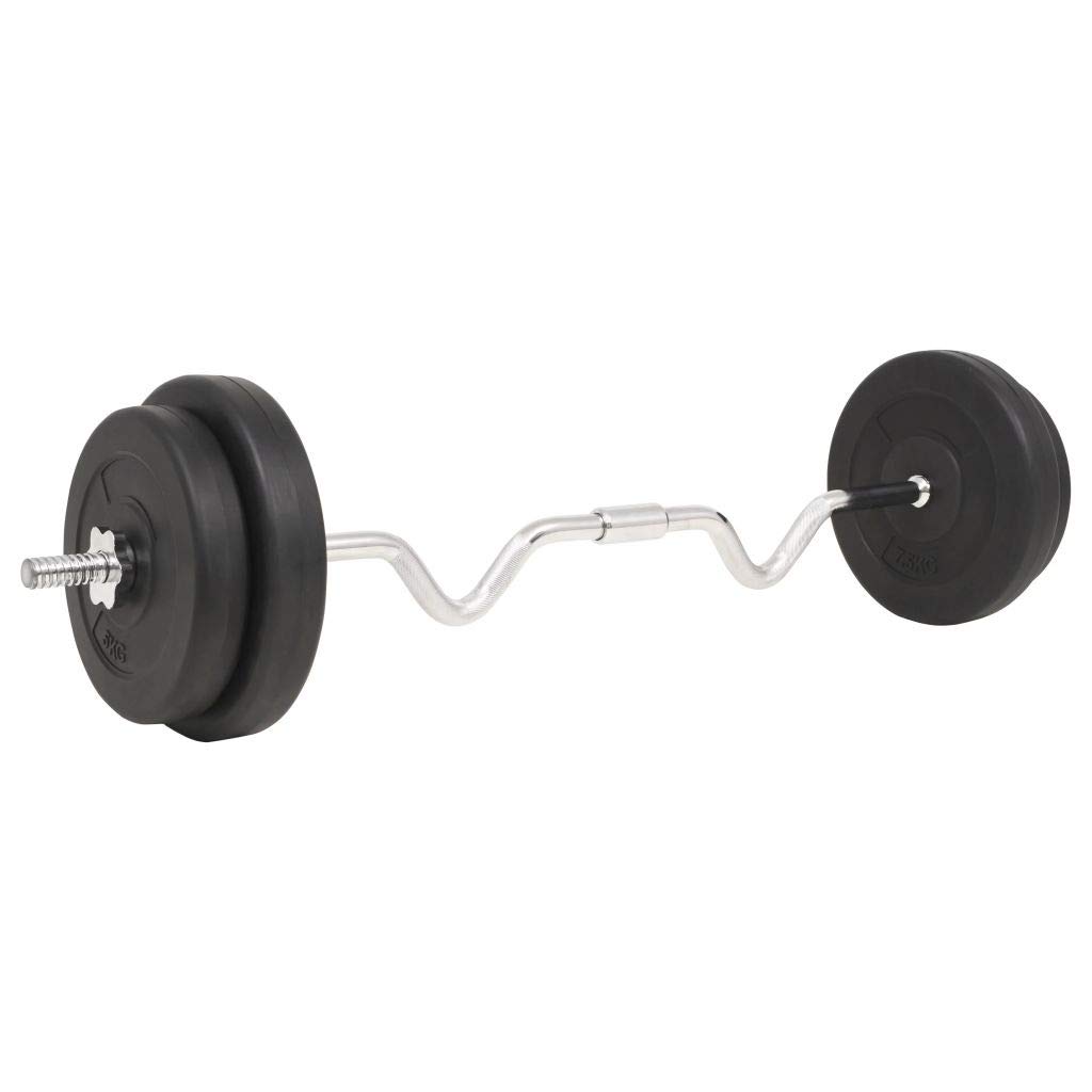 Tidyard Set Bilanciere Curvo da 30 kg Piastre in Cemento e Barre in Acciaio | Nero