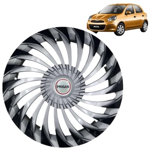 Image of PRIGAN Wheel Cover for MICRA (XL (O) CVT ONLY) 15 Inch Silver Black Wheel Cap (Available in 15 Inch) (Set of 4 Pcs) (Press Fitting) Model- Swing DC-15