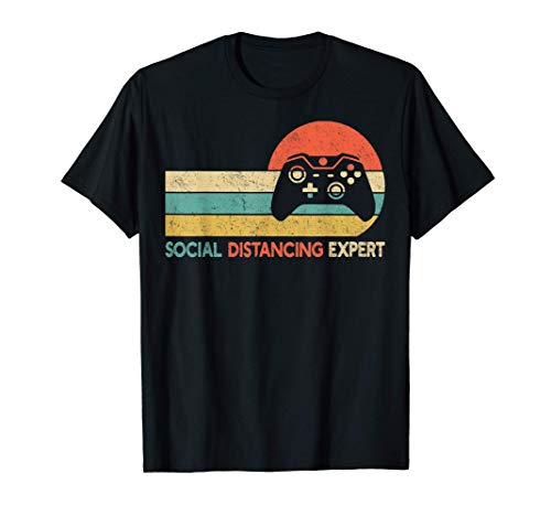 Social Distancing Expert Gaming Vintage Video Gamer Gift Camiseta