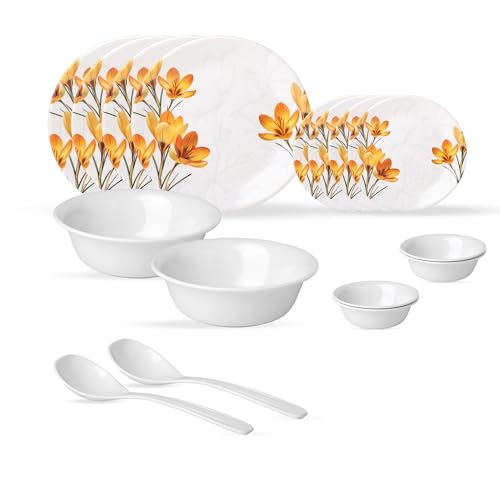 Image of Golden Fish 16 Pieces Complete Dinner Set for Home | 4 Full Plates, 4 Quarter Plates, 4 Veg Bowls, 2 Donga & 2 Serving Spoons | Ideal for Family Dining, Guests, Parties & Gifting