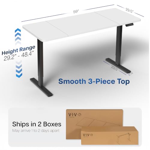 Image of VIVO White 60 x 30 in Standing Desk, DESK-KIT-1B6W-30 | Electric, Holds 220 lbs, Sit Stand, Height Adjustable, Extra Deep Table Top, Memory Presets, 1B Series, Black Frame