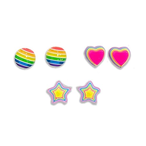 2-3 Pairs Rainbow Stud Earring Set Fashion Pride Earrings Rainbow Cute Rainbow Heart Star Round Earrings LGBT Pride Stud Earrings Set (3pair-C)