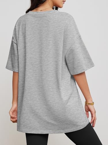 Image of ATHMILE Womens Oversized Shirts V Neck Plus Size Spring Workout Summer Tops Beach Vacation 2026 Gym Clothes Basic Tee