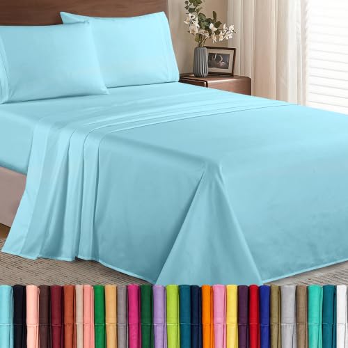 Image of Elegant Comfort Luxury Soft 1500 Premier Hotel Quality 4-Piece Sheet Wrinkle and Fade Resistant Bedding Set, Deep Pocket up to 16inch, Full, Aqua