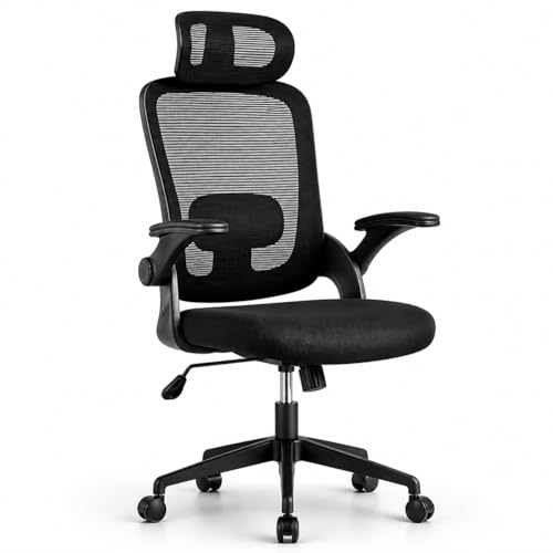 Silla de Oficina | Escritorio o Estudio Ergonómica con Ruedas | Reposacabezas y Reposabrazos Ajustables | Soporte Lumbar | Respaldo de Malla Transpirable | Altura Regulable | Ideal casa o Trabajo