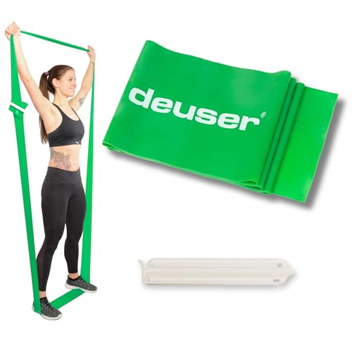 Deuser Physio Band [INKLUSIVE Clip] Fitnessband-2.4 M einzeln, für Damen & Herren, 100% vegan, für Fitness, Physio, Yoga, Pilates, Krafttraining und Calisthenics, Grün - Leicht