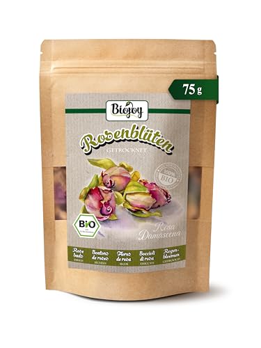 Biojoy Capullos de Rosa Orgánicos (75 g), enteros y secos, Té de Capullos de Rosas (Rosa Damascena)