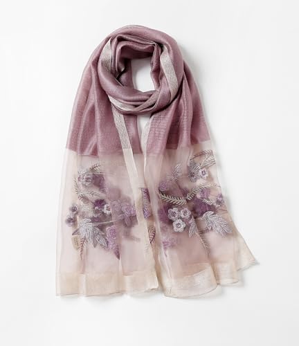 Jeelow Fashion Lightweight Light Silk Wool Scarf Shawl Wrap For Women Floral Embroidery3