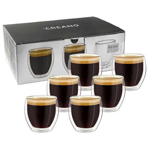 Creano Lot de 6 Verres à Espresso Double Paroi 80ml – Tasses à Moka Thermiques en Verre Borosilicate – Design Moderne avec Effet Flottant – Set de 6