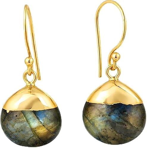 Image of Gempires Labradorite Teardrop Dangle Earrings, Brownish Golden