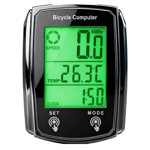 Cuentakilometros Bicicleta, 19 Funciones IPX6 Resistente Al Agua Velocimetro Bicicleta con Pantalla LCD Retroiluminada Inicio/Parada Automática Multifuncional