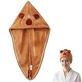 SKIPTHYBER Mikrofaser Handtuch Haare, Capybara Mikrofaser Handtuch Haare, Super saugfähige Handtücher, Süßes Schnelltrocknendes Kopftuch, Verschluss mit Knopf für Frauen Langes für Lange lockige
