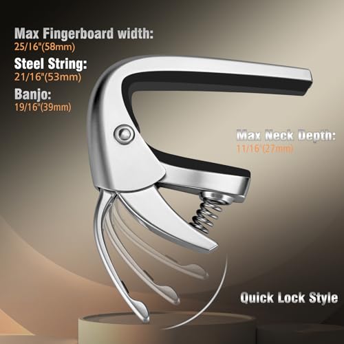 VEINTICO High-end Pro Guitar Capo for 6 Strings Acoustic and Electric Guitars with Quick Lock Performance-Silver