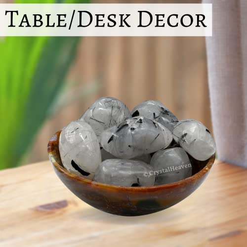 Image of Black Rutilated Quartz Crystal Healing Tumbled Stone, Natural Polished Crystals for DIY Crafts, Manifestation, Meditation, Pooja Feng Shui and Reiki Healing (30 Grams)