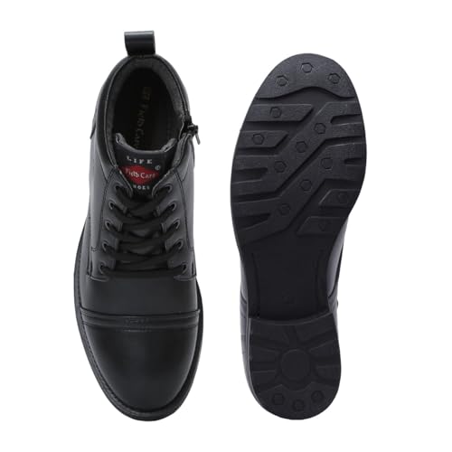 Image of FIELD CARE Men Walker Casual Comfort Uniform Dress School Army Style Fashion Boots Mid-Top Lace-Up Synthetic Leather Formal Shoes
