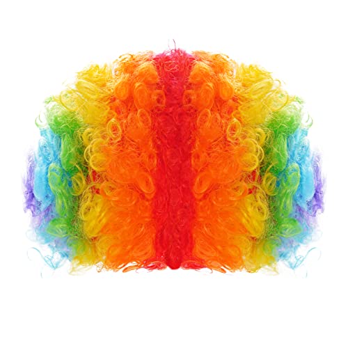 Jiebor Rainbow Clown Wig Costume Accessories Short Colorful Afro Hair Wig For Kid Women Men Adults 70S 80S Halloween Parties Carnivals Pretend Play #TOP5