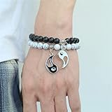Nucelit Men Women Taiji Feng Shui Natural White Black Beaded Couple Bracelets Friendship Distance Matching Couple Bracelets for Boyfriend and Girlfriend Long Distance I Miss You - Image 2