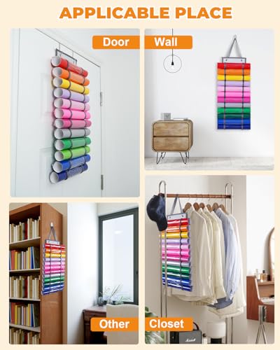 Image of UCEC Vinyl Roll Holder, Vinyl Roll Storage with 12 Compartments, Hanging Vinyls Storage Organizer for Craft Paper Storage, Clear Organizers Wall Mount for Home Craft Closet, Gift Wrap Organizer