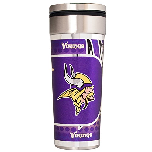 Great American Products NFL Minnesota Vikings Travel Tumbler with Metallic Graphics, 22-Ounce, Silver