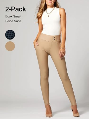 Conceited 2-Pack Stretch Slacks for Women - Wear to Work - Slim Leg Dress Pants with Pockets - Book Smart, Khaki - (X-Large)2