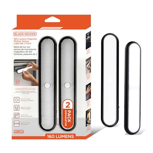 BLACK+DECKER 2-Pack LED Light Bars, 160LM Touchless Motion Sensor Lights, Magnetic Mount LED Strip...