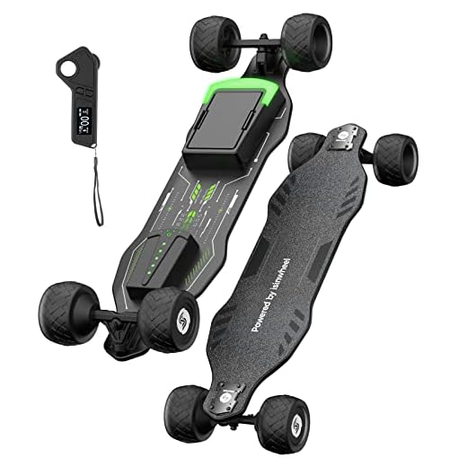 isinwheel V8 Electric Skateboard with Remote, 1200W Brushless Motor, 30 Mph Top Speed & 12 Miles Range, IPX6 Waterproof, Electric Longboard for Adults ＆Teens with Green Ambient Light